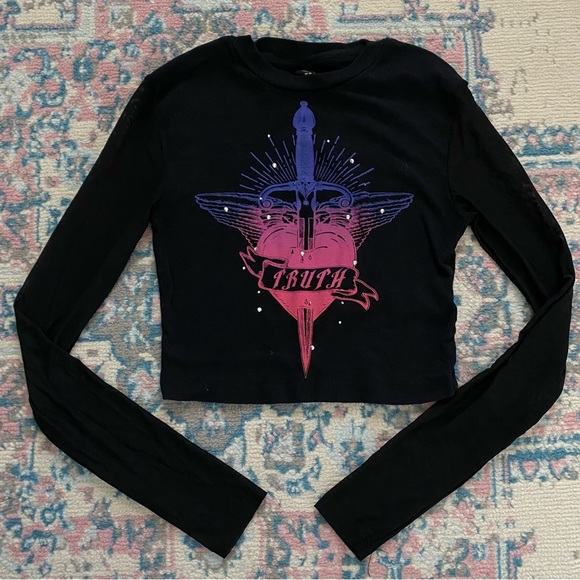 Urban Outfitters Tops - Urban Outfitters black mesh sleeve Crop top